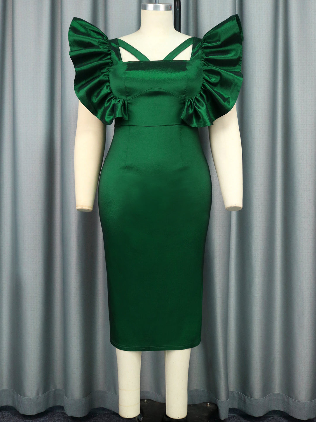 Damen Elegantes Maxikleid mit voluminösen Rüschenärmeln Echo Archiv