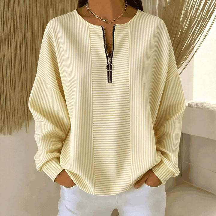 Damen Oversize Pullover mit feiner Rippstruktur und kurzem Zipper Echo Archiv