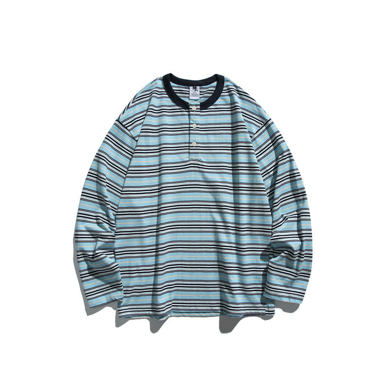 Unisex Gestreiftes Longsleeve-Henleyshirt im Oversize-Relaxed-Fit Echoarchiv