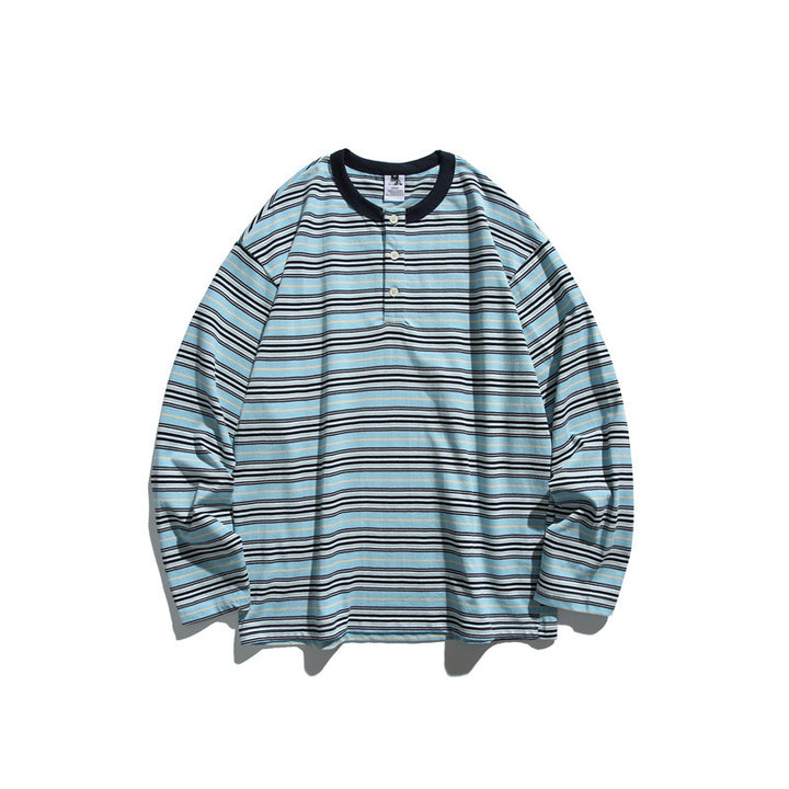 Unisex Gestreiftes Longsleeve-Henleyshirt im Oversize-Relaxed-Fit Echoarchiv