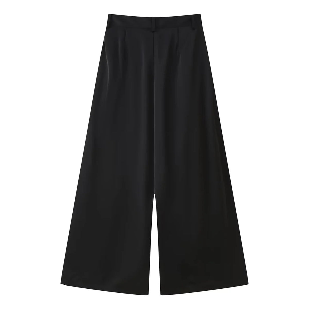 Damen weite Highwaist Culotte-Hose mit Bundfalten, Gürtelschlaufen und Knopfverschluss – Avélisse