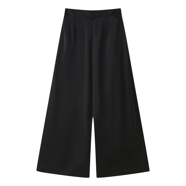Damen weite Highwaist Culotte-Hose mit Bundfalten, Gürtelschlaufen und Knopfverschluss – Avélisse
