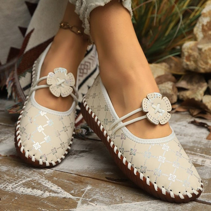 Damen nan flache Mokassin-Ballerina mit Paisley-Laserprint elastischem Kordelverschluss handgenähter Rahmennaht und flexibler profilter Laufsohle Echo Archiv