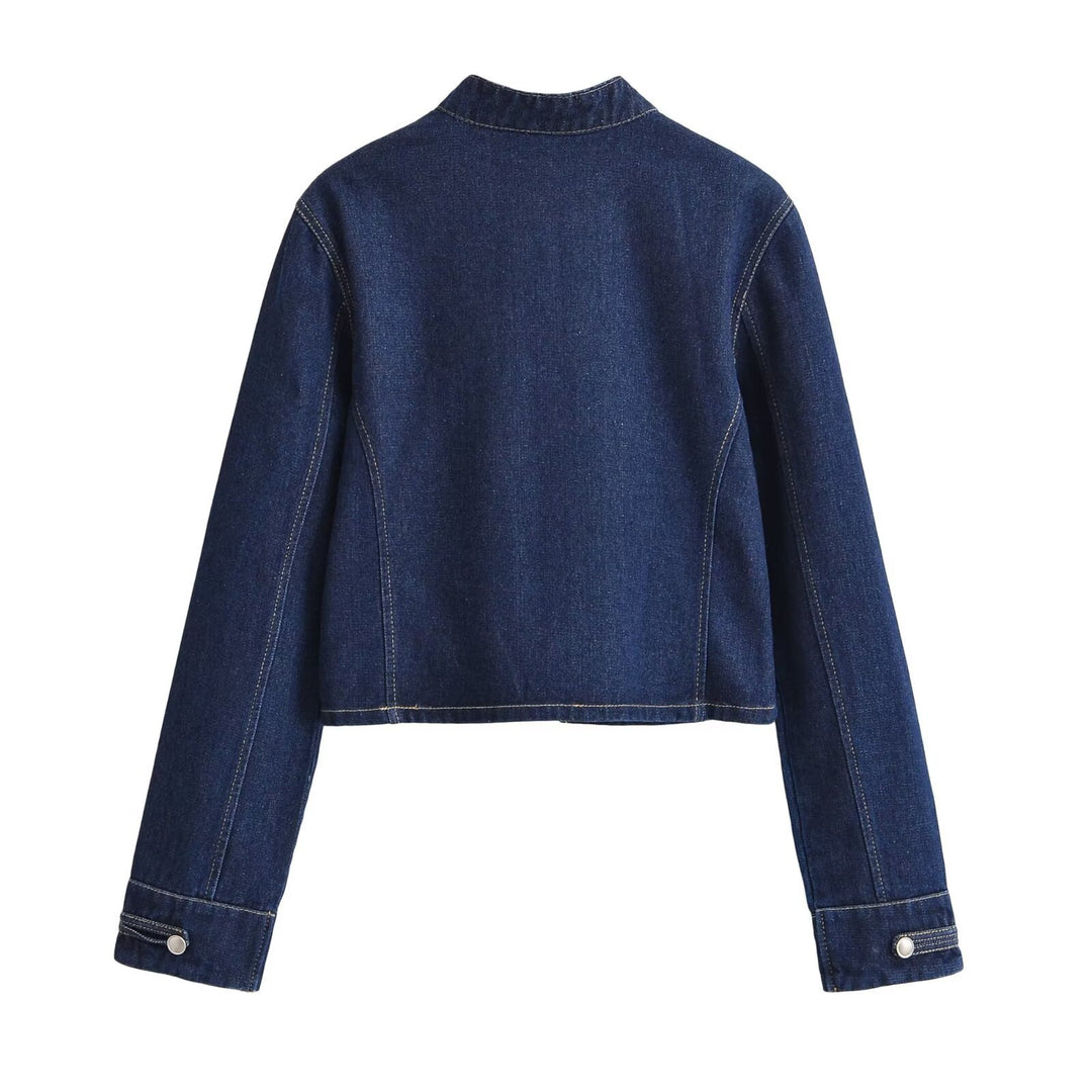 Damen Jeansjacke im Military‑Stil mit Stehkragen und dekorativen Reihen‑Druckknöpfen Echo Archiv