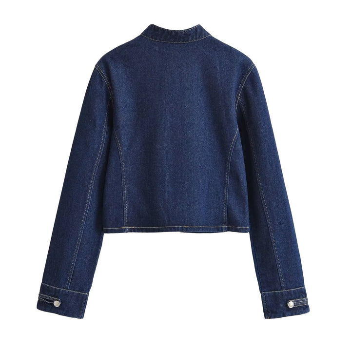 Damen Jeansjacke im Military‑Stil mit Stehkragen und dekorativen Reihen‑Druckknöpfen Echo Archiv