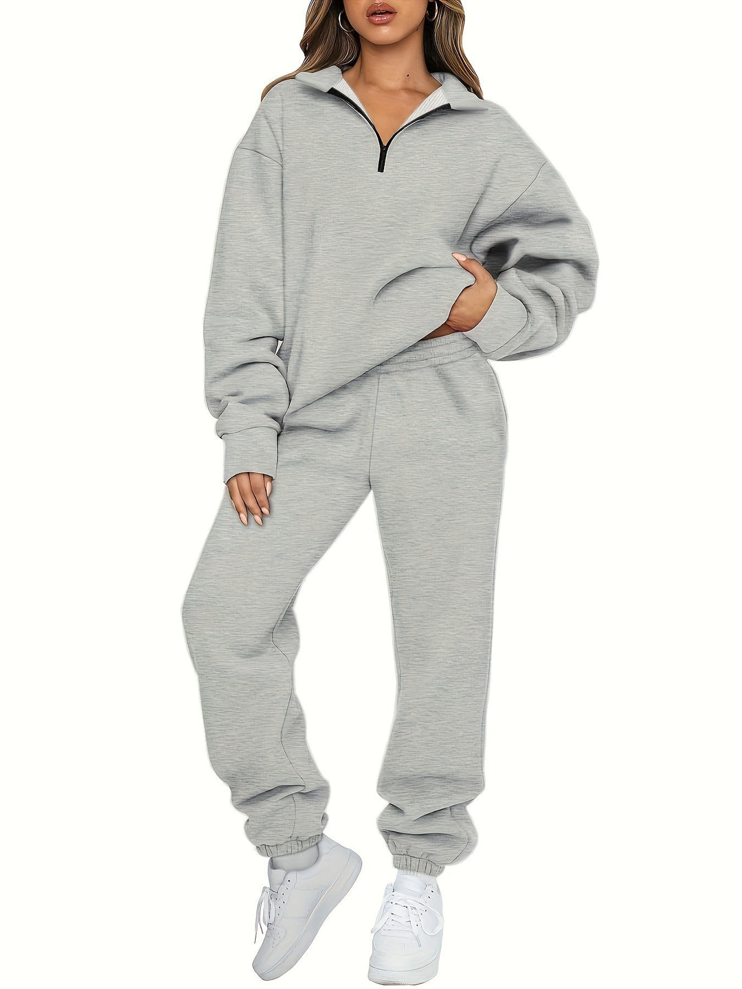 Damen nan zweiteiliges Relax-Set mit halbverdecktem Halbzip-Sweatshirt im Oversize-Schnitt und hohem Komfortbund Jogginghose Echo Archiv