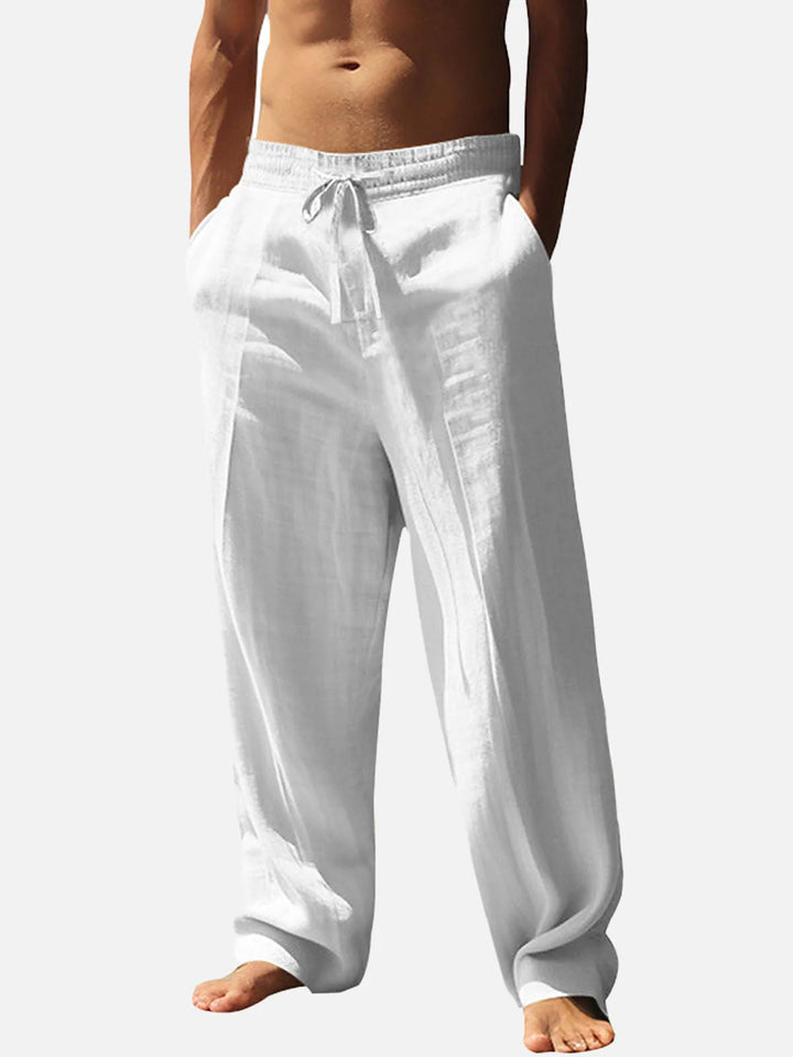 Herren lässige Leinen-Hose mit elastischem Bund und seitlichen Taschen Echoarchiv