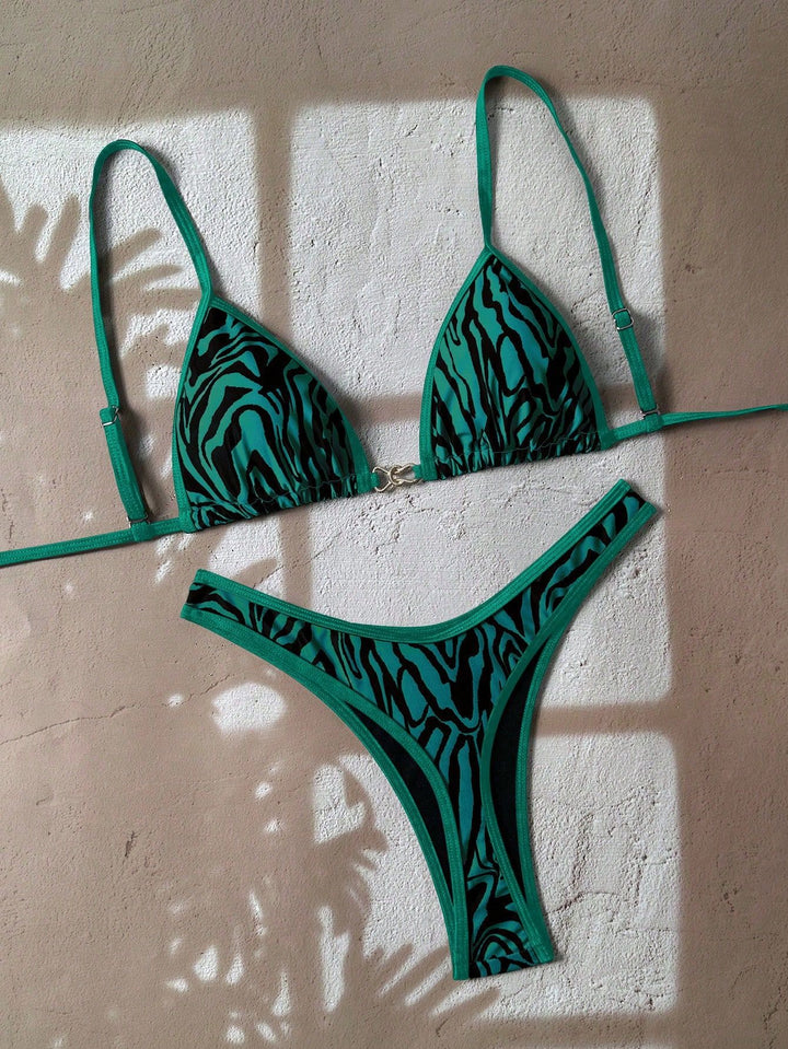 Damen verstellbarer Triangel-Bikini mit floraler Einfassung Echo Archiv
