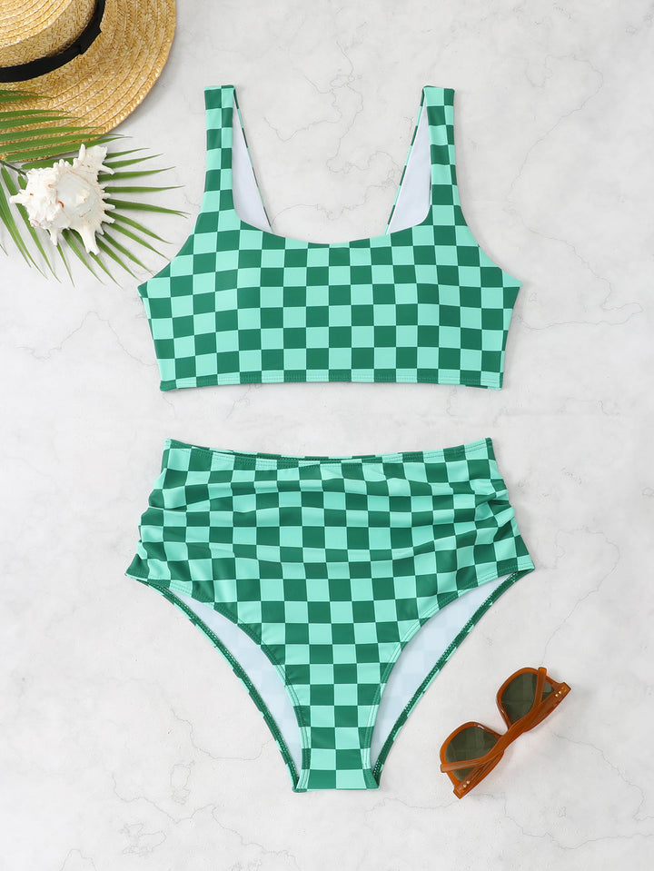 Damen Bikini-Set mit modischem Karomuster und hohem Bund Echo Archiv
