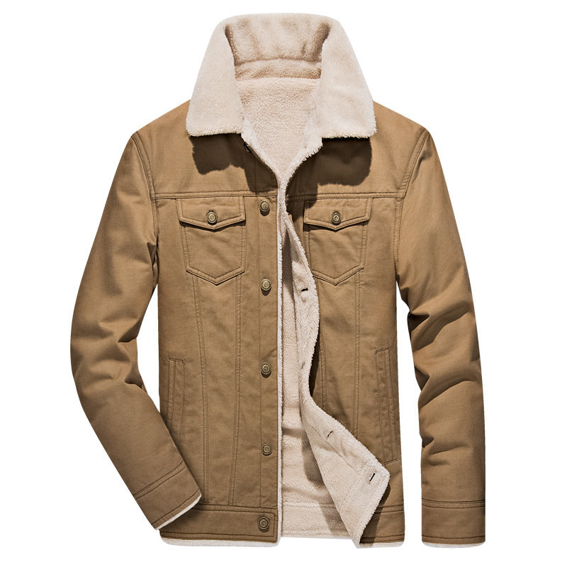 Herren Canvas-Truckerjacke mit durchgehendem Sherpa-Innenfutter und Umlegekragen – Taviero