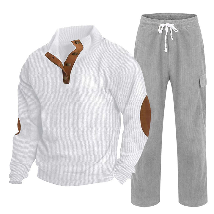 Herren nan strukturiertes Cord-Henley-Loungewear-Set mit Ellenbogenpatches und Cargo-Jogpant Echo Archiv