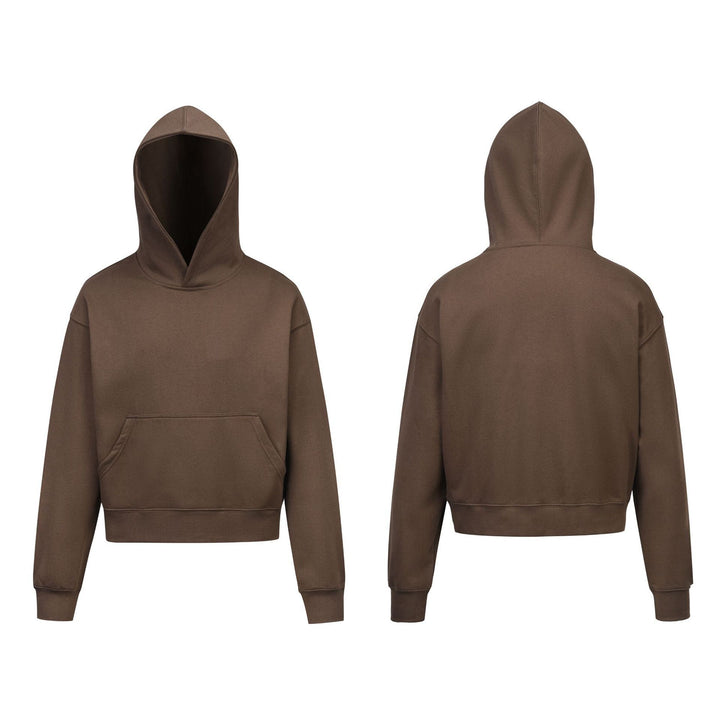 Damen nan kurzgeschnittener Boxy-Kapuzenpullover mit Kängurutasche und geripptem Komfortbund Echo Archiv