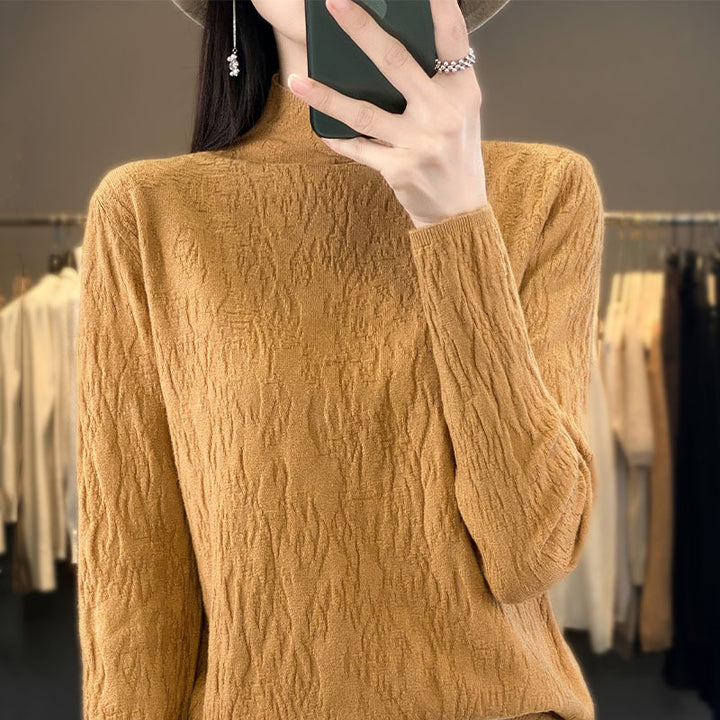 Damen Strukturierter Feinstrick-Pullover mit kurzem Stehkragen und Crinkle-Optik Echoarchiv