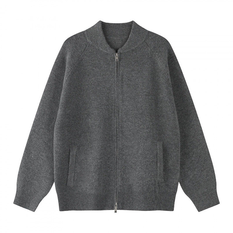 Unisex Locker geschnittene Feinstrick-Zipjacke mit Zwei-Wege-Reißverschluss und Rippbündchen Echo Archiv