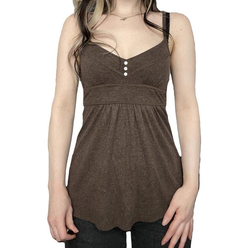 Damen lässiges Trägerkleid mit Knopfdetails und swingendem Schnitt Echo Archiv