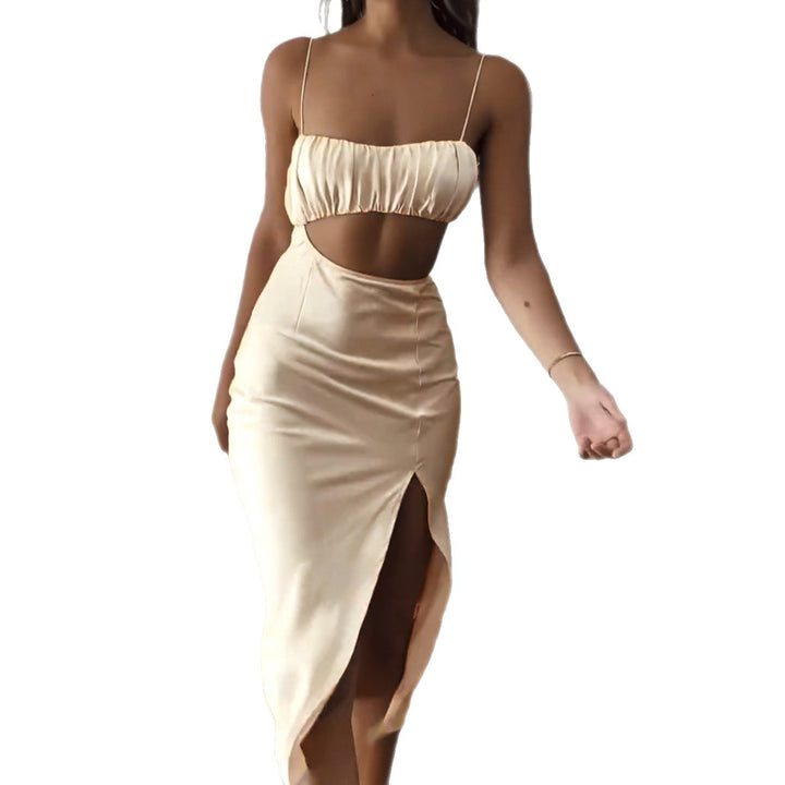 Damen Elegantes Cut-Out Kleid mit schmalen Spaghetti-Trägern und drapiertem Oberteil Echo Archiv