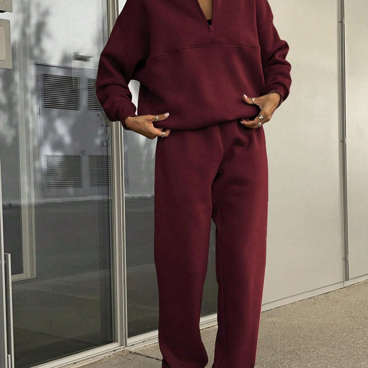 Damen weiches Lounge-Set mit weitem Sweatpullover und taillenhoher Jogginghose – Avérine