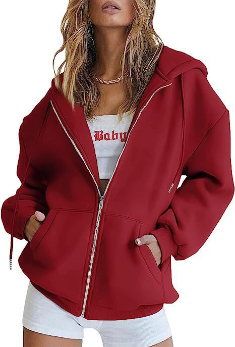 Damen oversized Kapuzenjacke mit durchgehendem Reißverschluss Kängurutaschen und weichem Sweatmaterial – Auréline