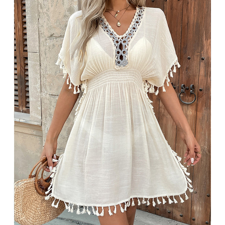 Damen elegantes Strandkleid mit raffinierten Quasten und durchbrochenem Design Echo Archiv
