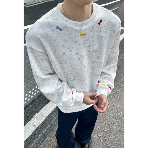 Herren Oversize-Sweatshirt mit Marmor-Effekt und bunten Knochenstickereien Echo Archiv
