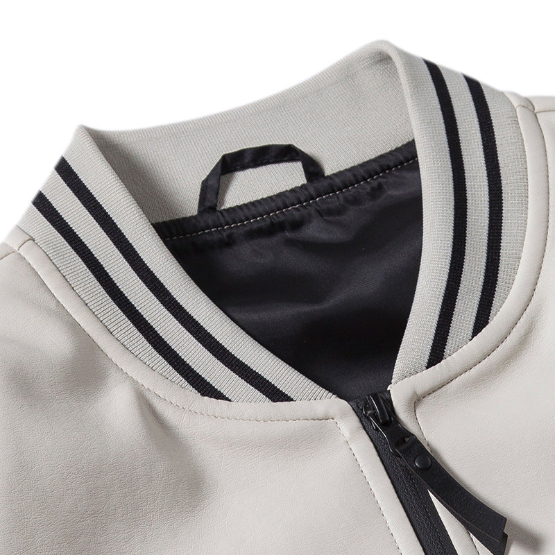 Herren Retro-College-Bomberjacke aus Kunstleder mit gestickten Logos und Rippsaum Echo Archiv