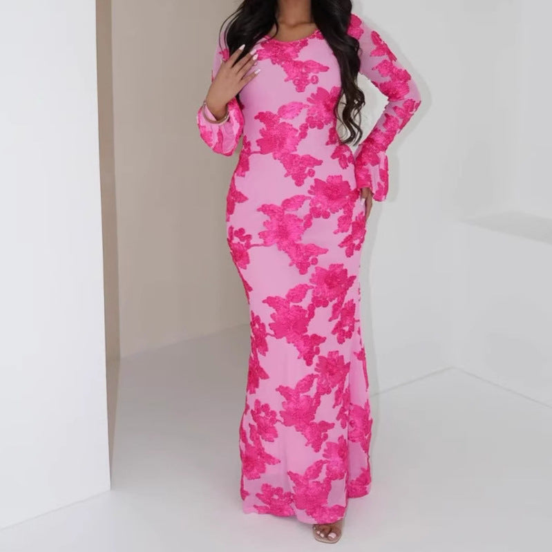 Damen Elegantes Maxikleid mit transparenter Spitze und floralen Applikationen Echo Archiv