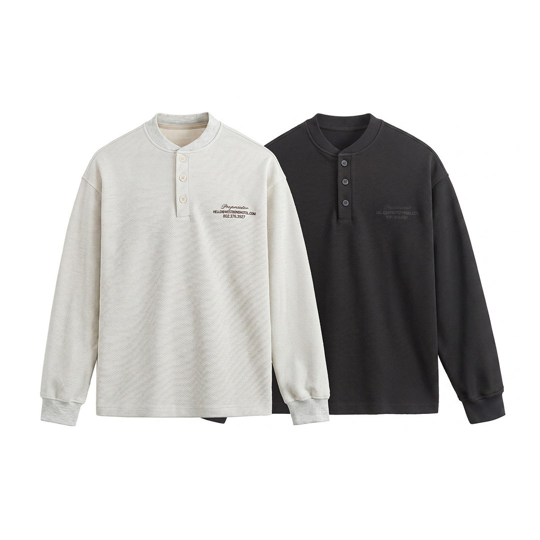 Unisex Weit geschnittenes Henley-Sweatshirt mit Waffelstruktur und Rippenbündchen Echoarchiv