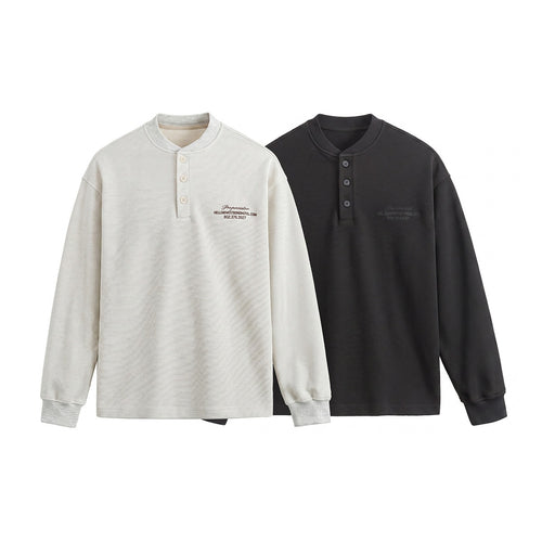 Unisex Weit geschnittenes Henley-Sweatshirt mit Waffelstruktur und Rippenbündchen Echoarchiv