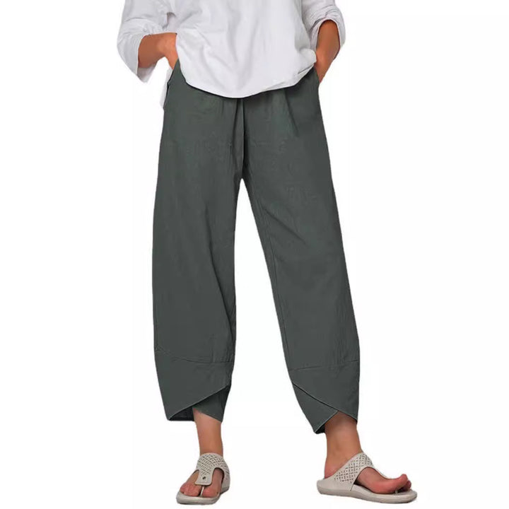 Damen nan lockere Leinenhose mit hohem Bund, Tulpen-Saum und seitlichen Eingrifftaschen Echo Archiv