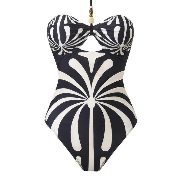 Damen Eleganter Bandeau-Badeanzug mit passendem transparenter Langrock Echo Archiv