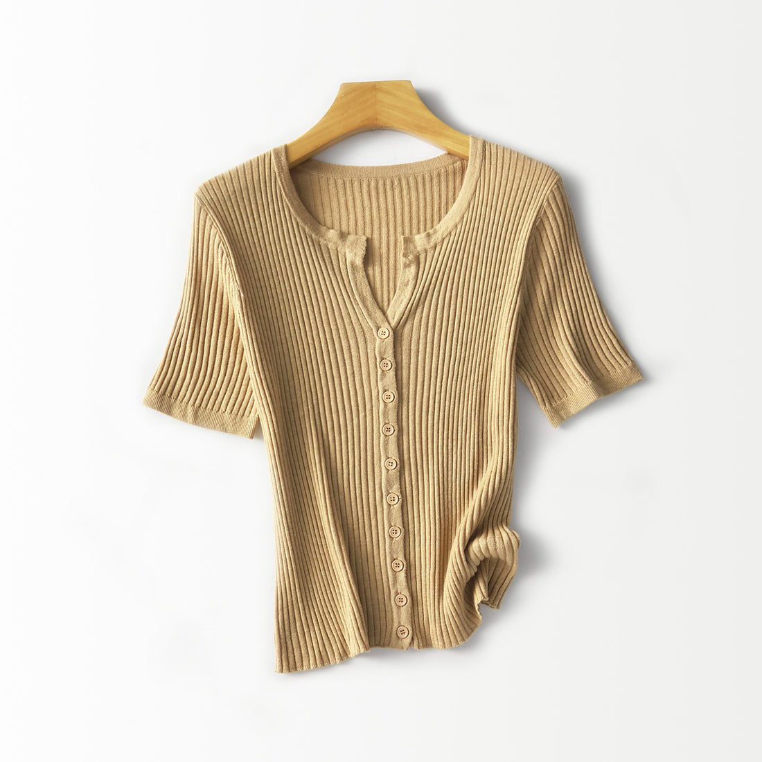 Damen Kurzärmeliger gerippter Knopfcardigan aus Feinstrick Echo Archiv