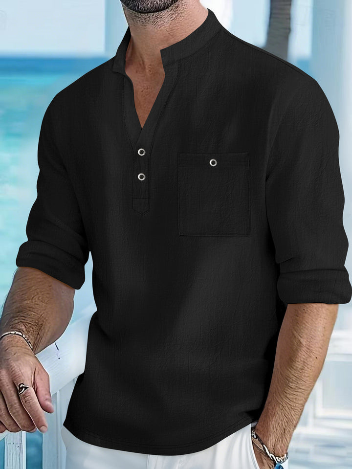 Herren lässiges Henley-Shirt mit Knopfleiste und Brusttasche Echoarchiv