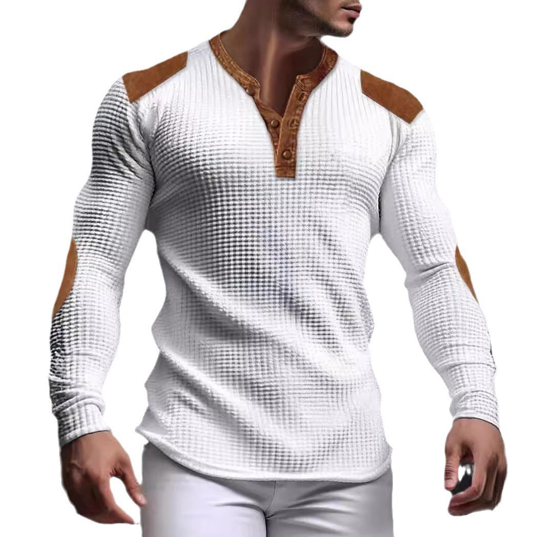 Herren strukturiertes Langarmshirt mit modischen Lederapplikationen Echoarchiv