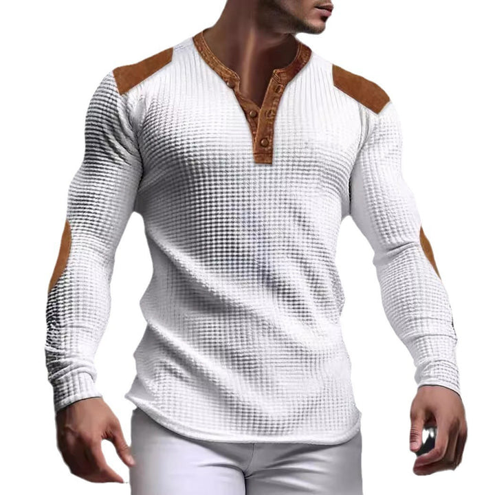 Herren strukturiertes Langarmshirt mit modischen Lederapplikationen Echoarchiv