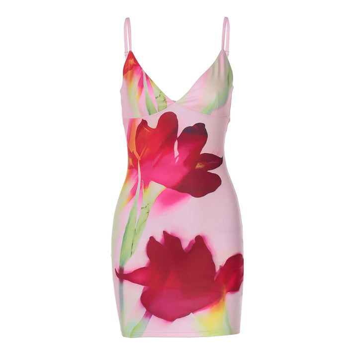 Damen Figurbetontes Minikleid mit Blumenprint und tiefem V-Ausschnitt Echo Archiv