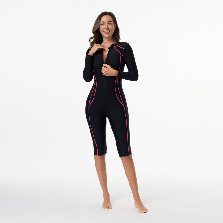 Damen Sportlicher Langarm-Schwimmanzug mit Reißverschluss Echo Archiv