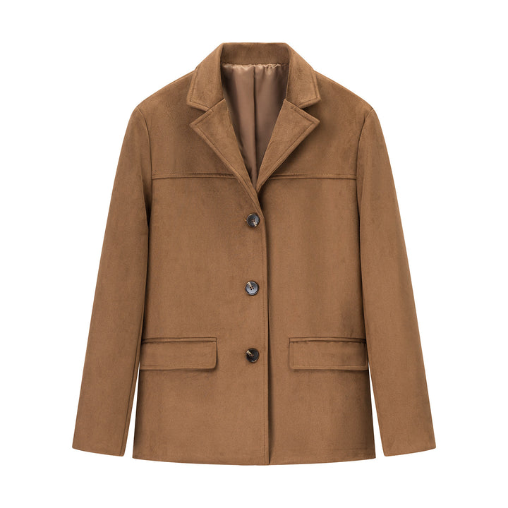 Damen Kurzmantel im Sakko-Stil aus Veloursimitat mit Reverskragen und Pattentaschen Echo Archiv