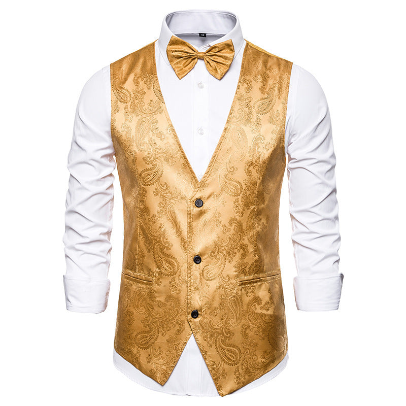 Herren nan taillierte Satinweste mit ornamentalem Jacquardmuster, V-Ausschnitt und drei Knöpfen Echo Archiv