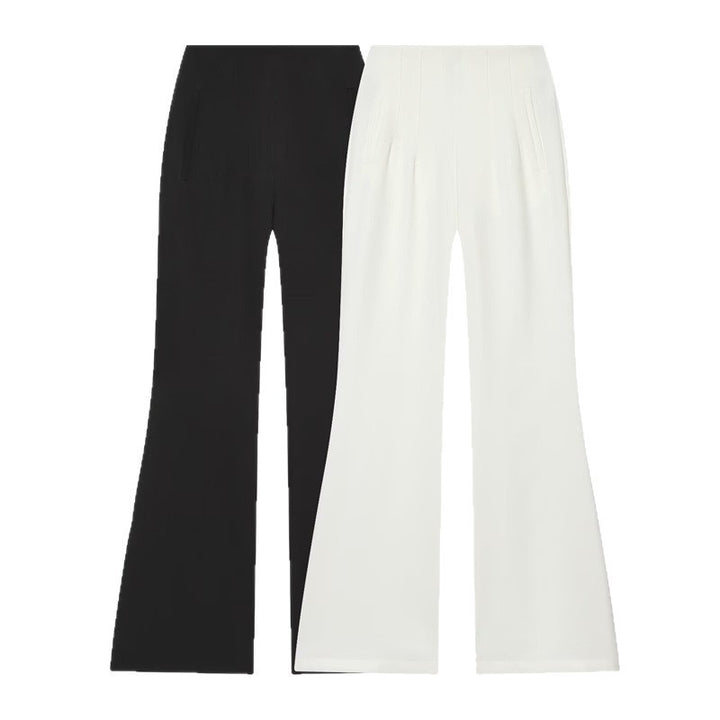Damen Hochtaillierte weite Stoffhose mit geradem Bein und verdecktem Bund Echo Archiv