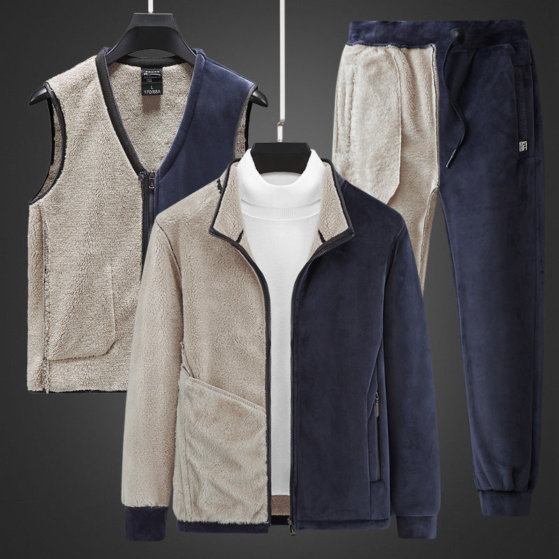 Herren wärmendes Fleece-Dreiteiliges Set mit Reißverschlussjacke, Teddyweste und Jogginghose Echoarchiv