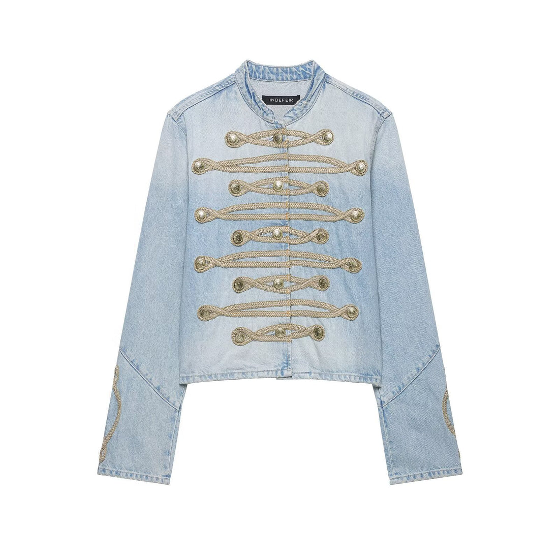 Damen Kurzer Denim-Militärblouson mit dekorativen Kordeln und Stehkragen Echo Archiv