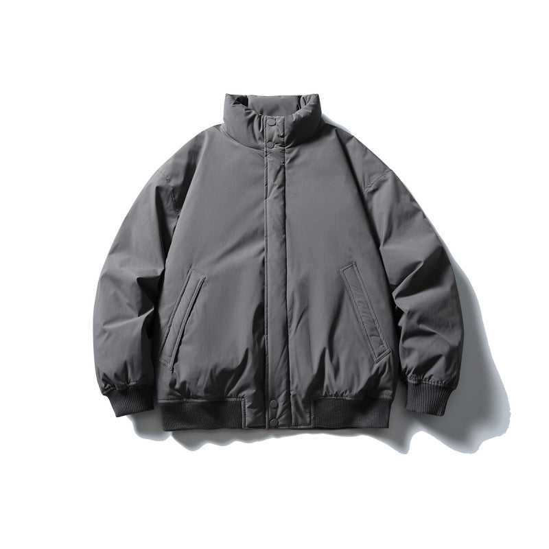 Unisex Kastig geschnittene wattierte Bomberjacke mit hohem Stehkragen und verdeckter Frontblende Echo Archiv