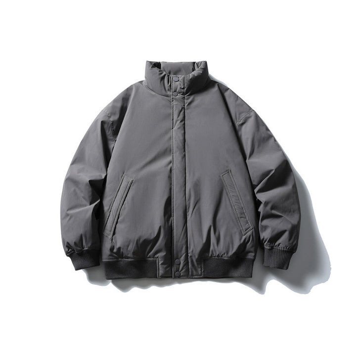 Unisex Kastig geschnittene wattierte Bomberjacke mit hohem Stehkragen und verdeckter Frontblende Echo Archiv