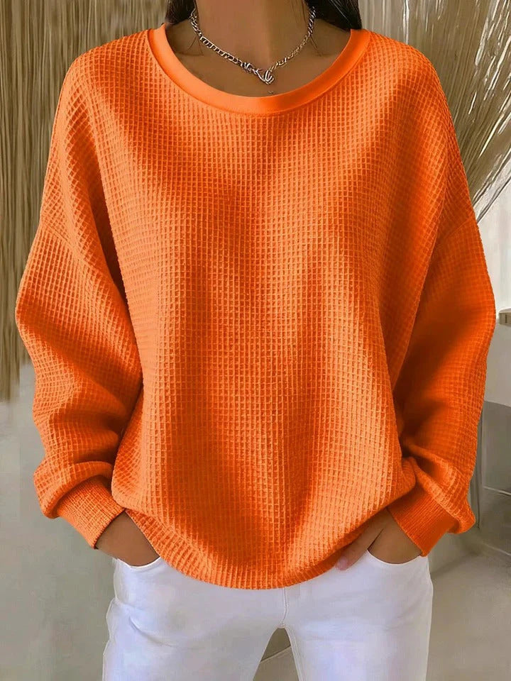 Damen Oversize Waffelstrick-Sweatshirt mit Rundhalsausschnitt Echoarchiv
