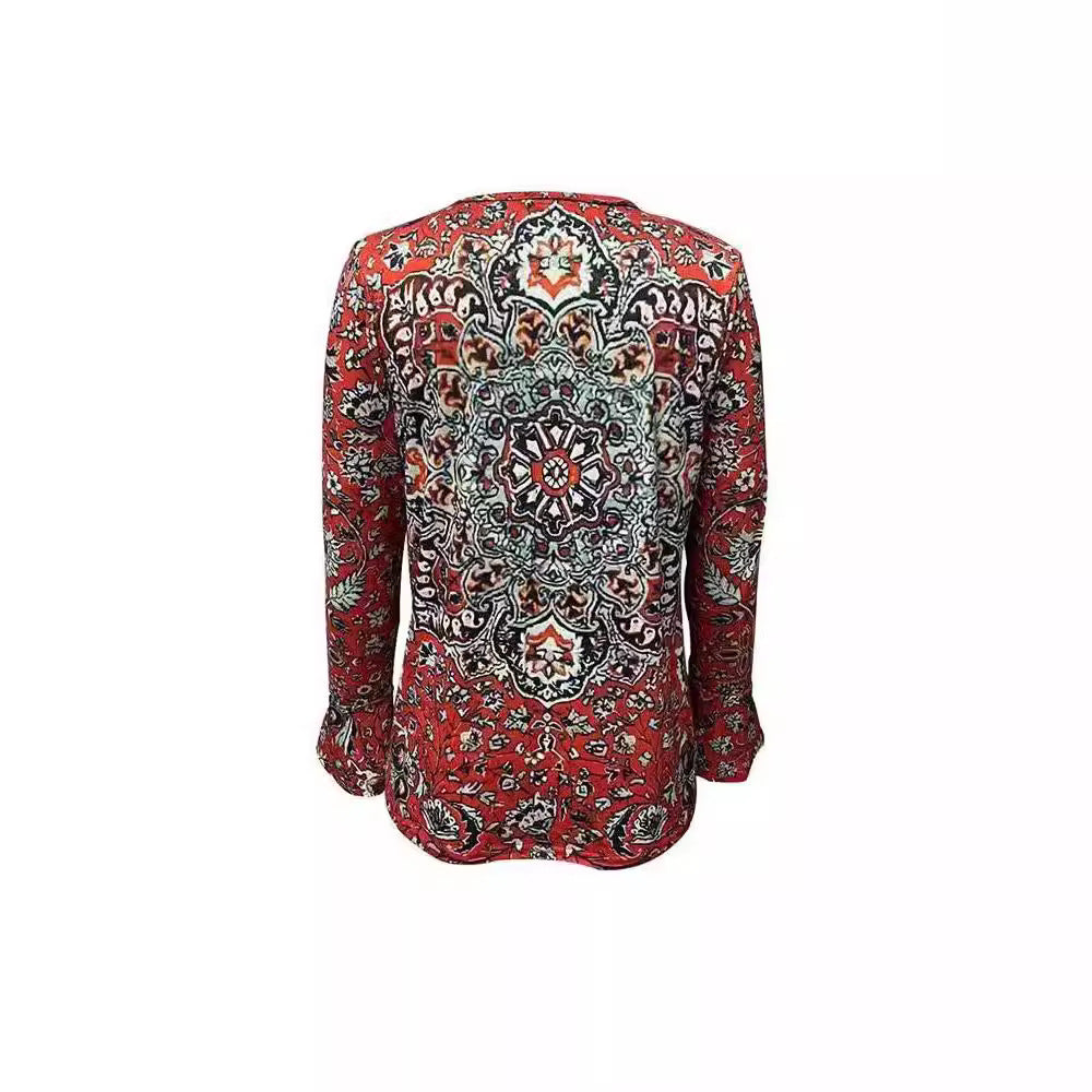 Damen Langarm-Bluse mit ornamentalem Mandala-Print und V-Ausschnitt – Élovi