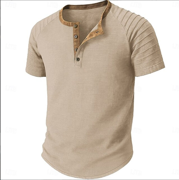 Herren Kurzarm Henley-Shirt mit strukturiertem Stoff und kontrastierendem Kragen Echoarchiv