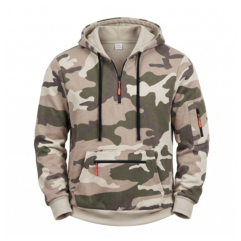 Herren Kapuzenpullover Camouflage mit Fleecefutter, Halbzip und Reißverschlusstaschen Echoarchiv