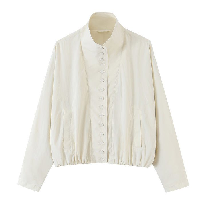 Damen Cropped‑Blousonjacke im minimalistischen Design mit Stehkragen, dekorativer Knopfleiste und elastischem Saumbund Echo Archiv