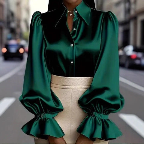 Damen elegante Seidenbluse mit Puffärmeln und schicker Knopfleiste Echo Archiv