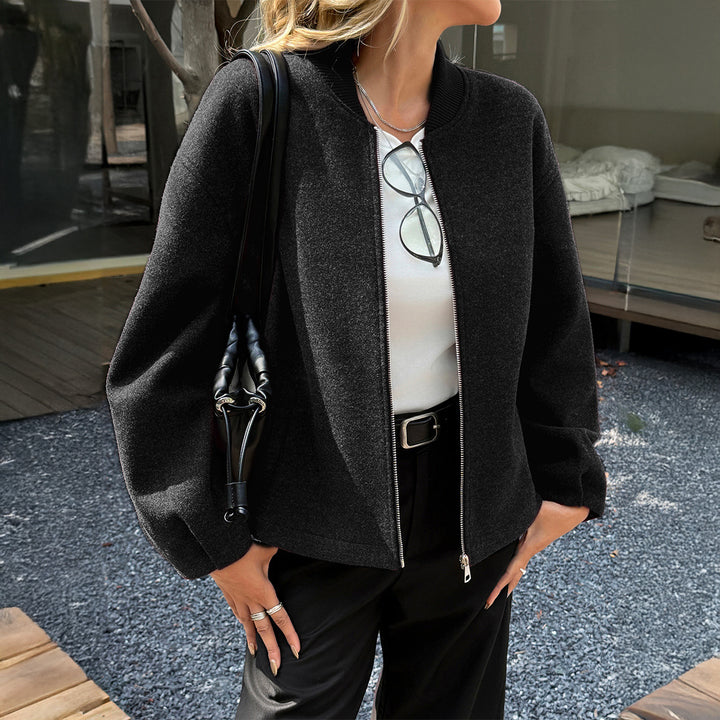 Damen leichte Fleece‑Bomberjacke mit Stehkragen, zweiseitigem Reißverschluss und lässiger Oversize‑Passform – Avenza